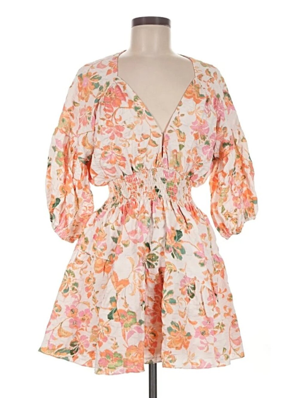 Misa Los Angeles Pink and Orange Floral Midi Dress